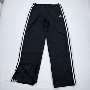 Adidas Windbreaker Track Pants Women Medium Ankle Zip Baggy Wide Leg Black Lined